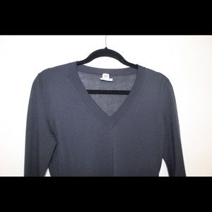 Hermès Navy Blue 100% Cashmere V-Neck Long Sleeve